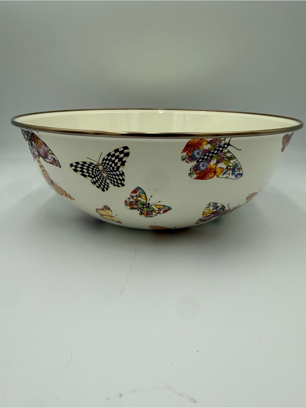 Mackenzie Childs Medium Mixing Everyday Bowl 13”Enameled Steel Butterfly Garden